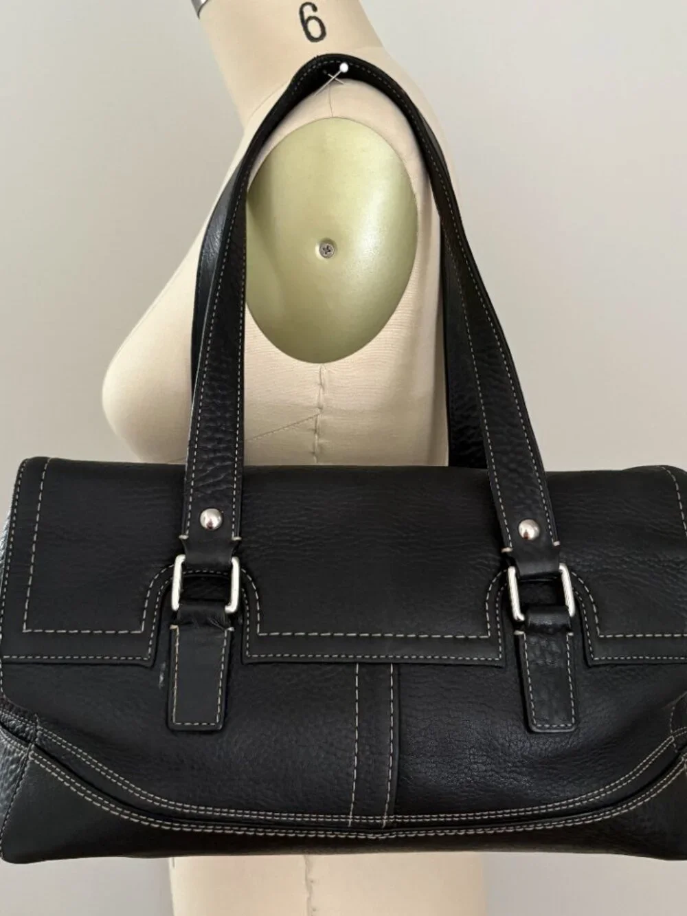 Coach Hamilton Black Pebbled Leather Turnlock Satchel Bag F13091 Quiet Luxury